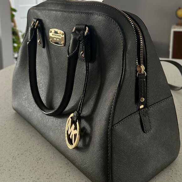 Michael Kors Saffiano Leather Dome Satchel in Dark Sage | Crossbody + Top Handle - Picture 4 of 6